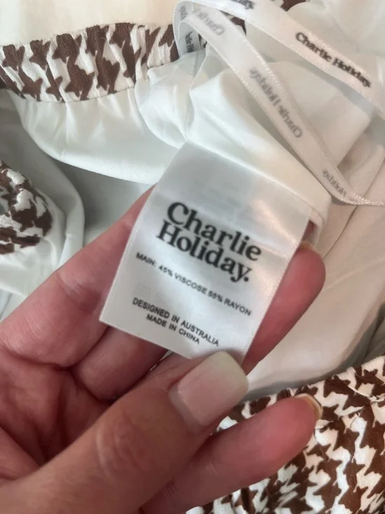 Charlie Holiday Brown & White Houndstooth Wide-Leg Pants - Picture 8 of 8